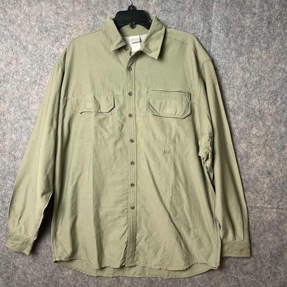 REI Men Large Green 100% Nylon Button-Up outdoors‎ long sleeve Shirt